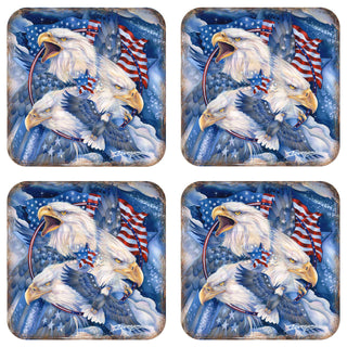 Allegiance American Patriotic Eagles Wooden Cork Coasters Gift Set of 4 by J. Bergsma - Wildlife Decor - 8199470C-S4