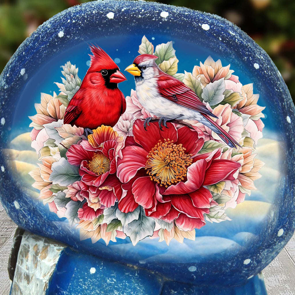Cardinals and Flowers Santa with Bag Hand-Painted WOODCARVED Masterpiece by G. DeBrekht - Christmas Decor - 8215562