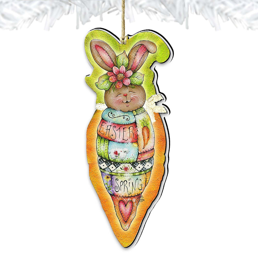 Carrot Bunny Wooden Ornaments Spring by Jamie Mills-Price - Easter Spring Decor - 8457609