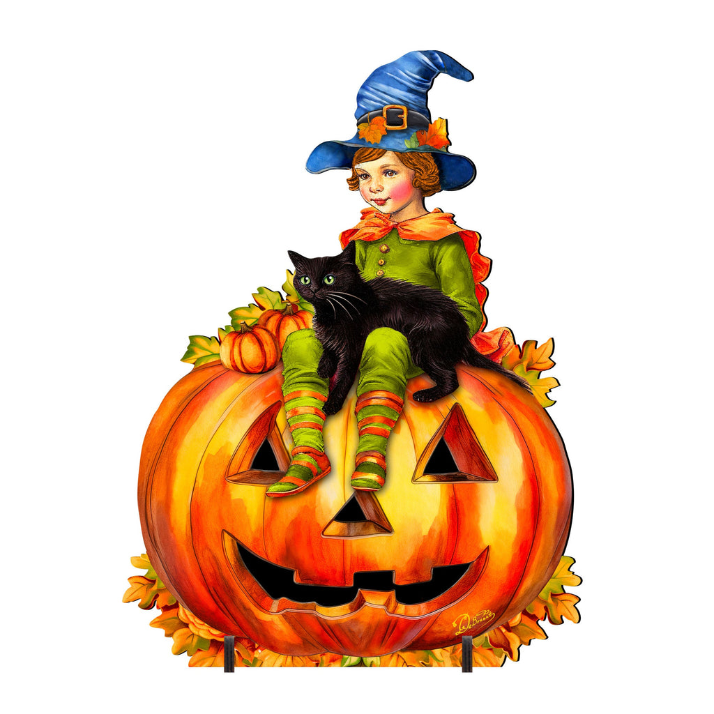Boy on Pumpkin Freestanding Decor - Halloween Yard Decor by G. Debrekht - Halloween Decor- 8652795F