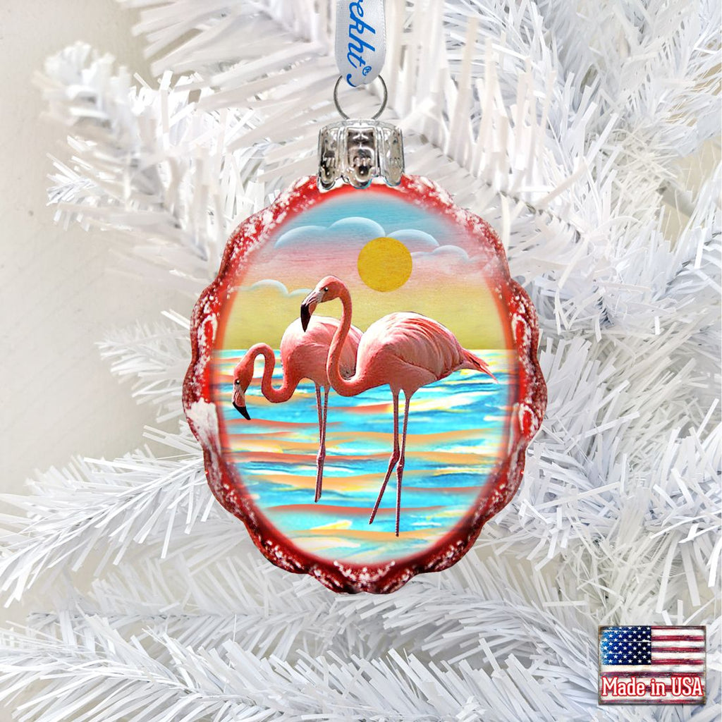 Flamingo at Sunset Mercury Glass Ornament by G. DeBrekht - Coastal Holiday Decor - 777375