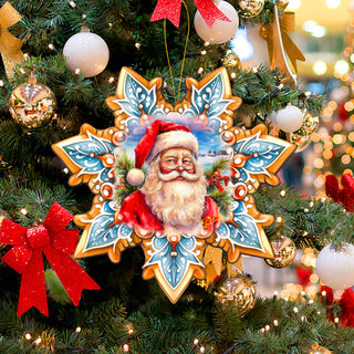 Santa Snowflake Large Wooden Ornament by G. Debrekht - Christmas Santa Snowman Decor - 8688422M