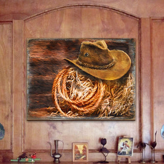 Lothen Cowboy Hat Art Wooden Wall Art by Nature Wonders - Nature Wildlife Decor - 95233B