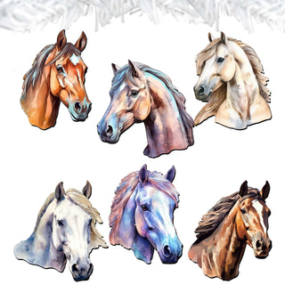 Horses Clip-On Eco Wood Decorative Ornaments Set of 6 by G. Debrekht - Christmas Decor - 8090039C-S6