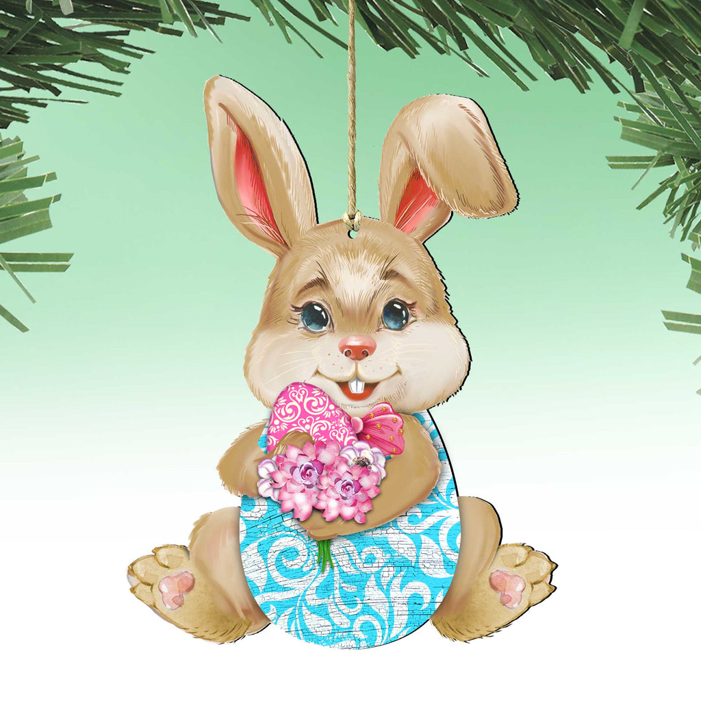 Flowers Bunny Wooden Ornaments by G.DeBrekht - Easter Spring Decor - 815432-2