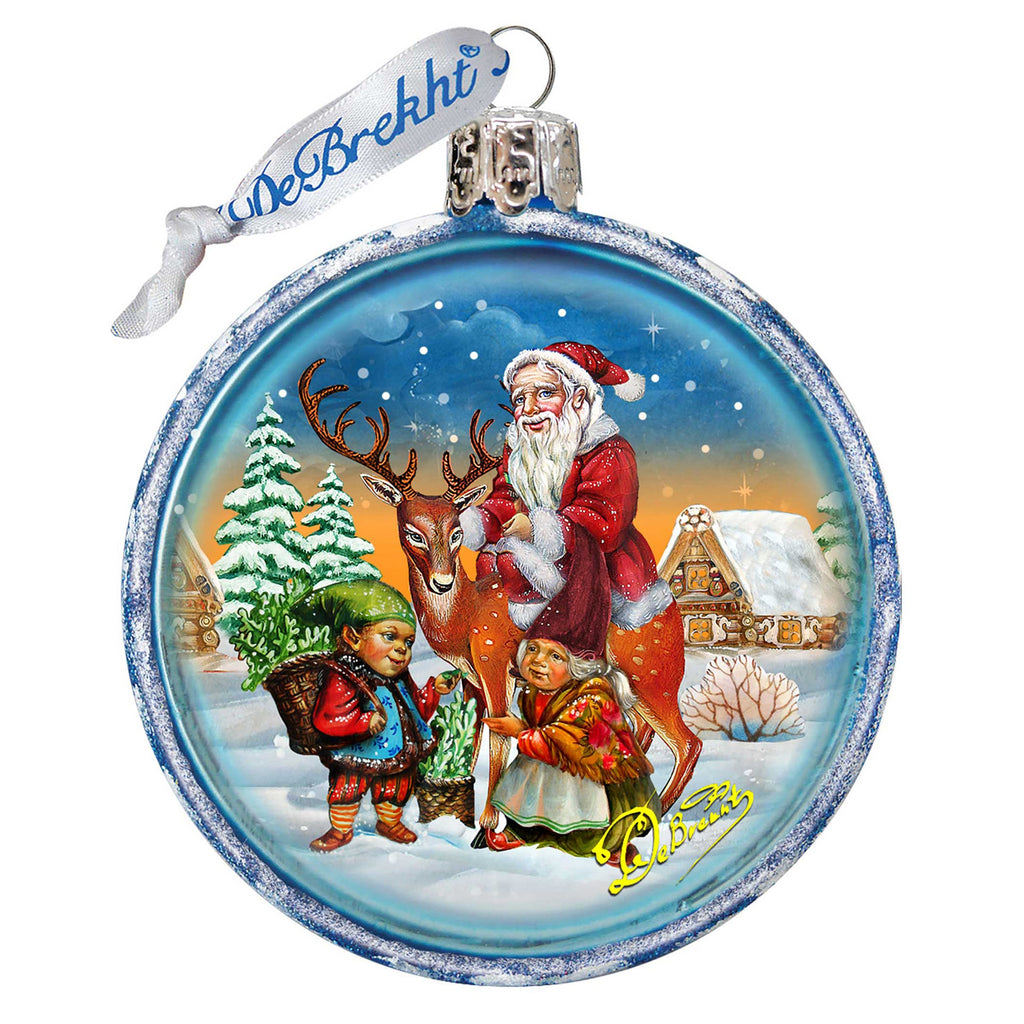 Santa With Elves Glass Ornament by G. DeBrekht - Christmas Santa Snowman Decor - 73353C