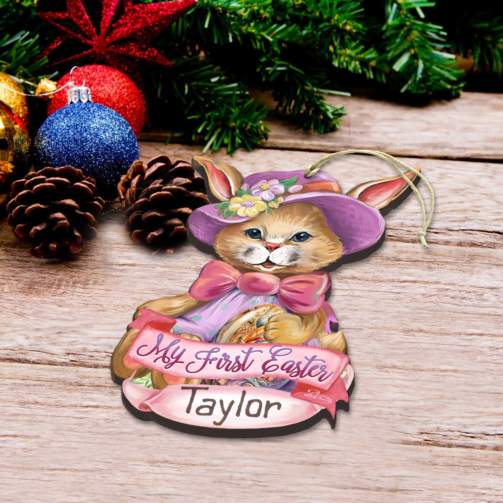 Personalized Baby Gift, Easter Wooden Ornament, Easter Basket Tag - Baby Name My First Easter Bunny Wooden Ornaments by G. Debrekht Easter Spring Decor - 8652783P-24