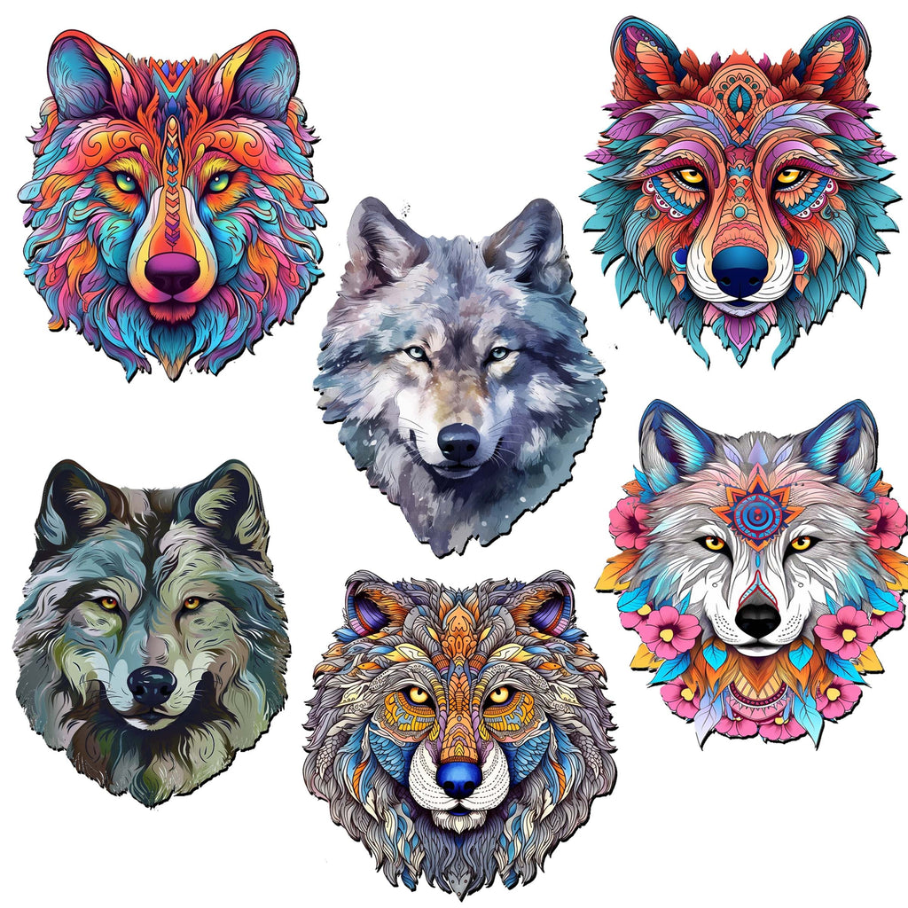 Enigmatic Wolves Decorative Eco Wood Magnets Set of 6 by G. Debrekht - Wildlife Decor - 8090113G-S6