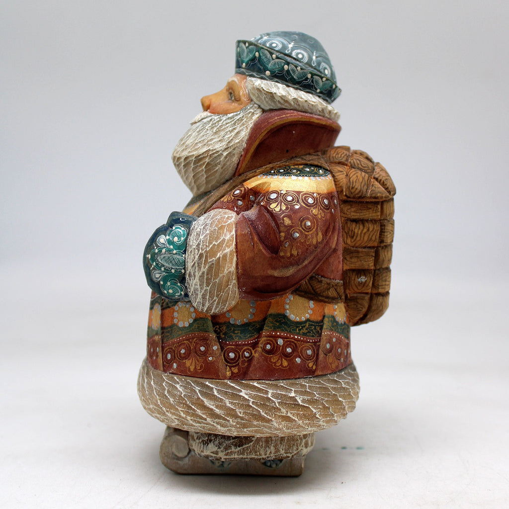 One-of-a-Kind Santa on Ski WOODCARVED Figurine 55x35x3 by GDeBrekht - Unique Handcrafted and Handpainted Collectible