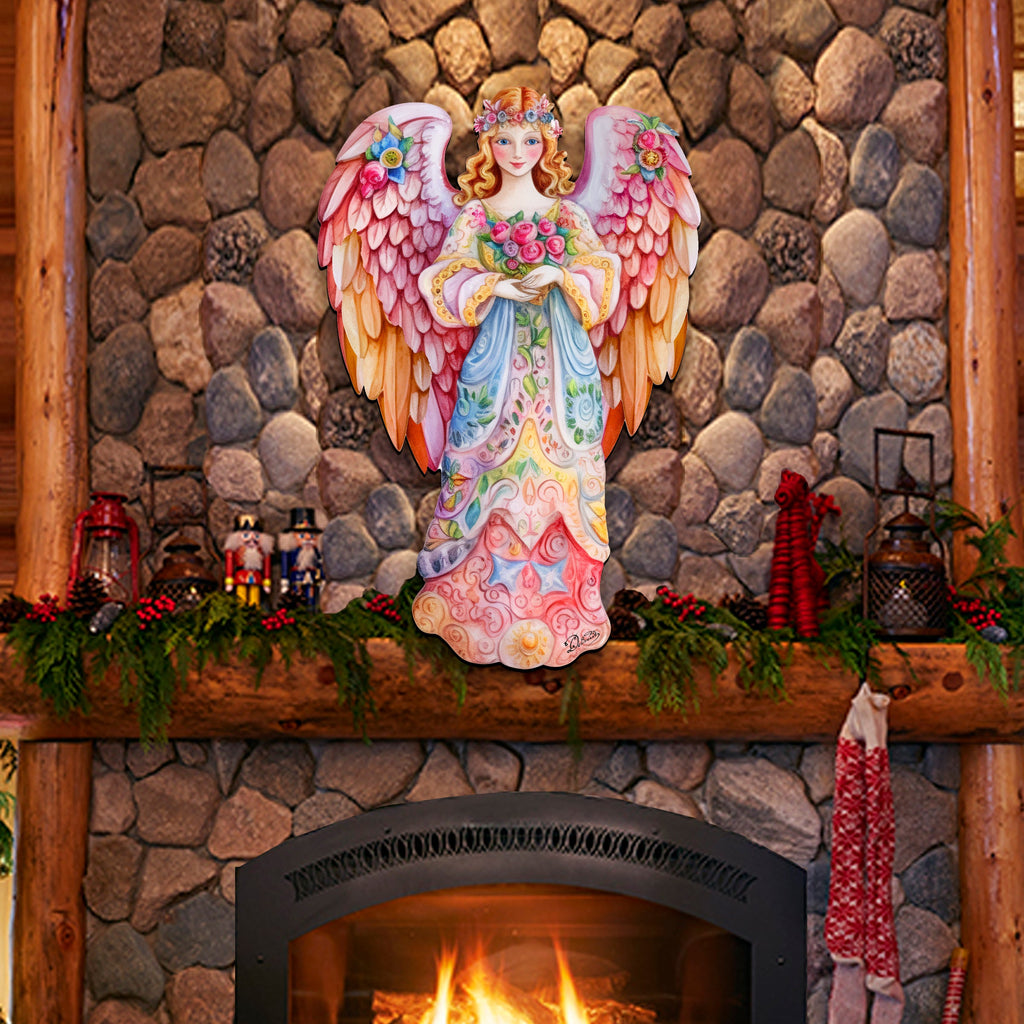 Pink Floral Angel Holiday Door Decor by G. Debrekht - Christmas Decor - 8611023H