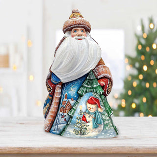 Glowing Snowman Santa Hand-Painted WOODCARVED Masterpiece Figurine by G. DeBrekht - Christmas Decor - 8205014-DG