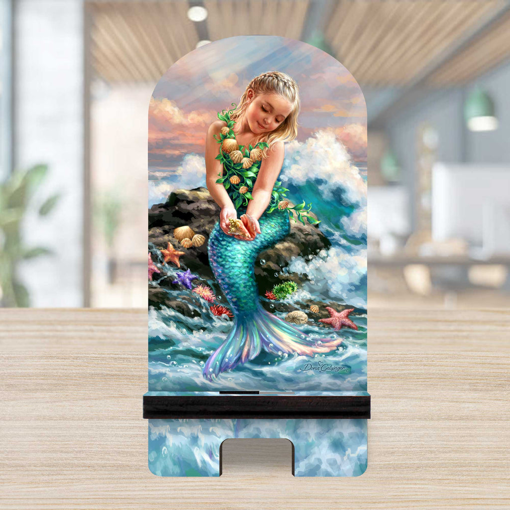Mermaiden Princess of Sea Coastal Cell Phone Stand Wood Mobile Tablet Holder Charging Station Organizer - 892074-DG