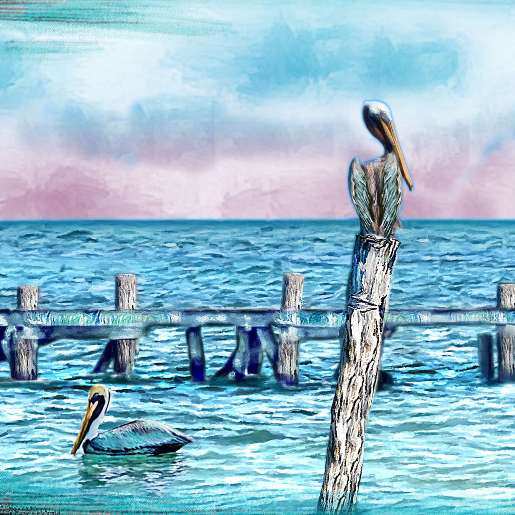 Seabirds Pelicans Surfboard Coastal Door Art by G. DeBrekht - Coastal Sea-Life Decor - 8490106HS