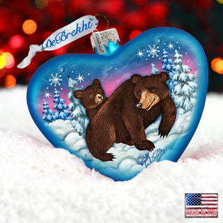 Black Bears Family Heart Glass Ornament by G. DeBrekht - Wildlife Holiday Decor - 753-090