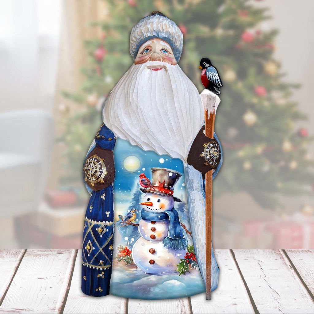 Happy Snowman Santa Hand-Painted WOODCARVED Masterpiece Figurine by G. DeBrekht - Christmas Decor - 8215952