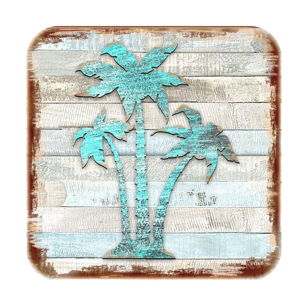 Palm Trees Coastal Wooden Cork Coasters Gift Set of 4 by Nature Wonders - Coastal Sea-Life Decor - 8198415-9C-S4