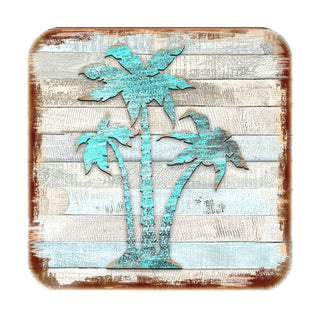 Palm Trees Coastal Wooden Cork Coasters Gift Set of 4 by Nature Wonders - Coastal Sea-Life Decor - 8198415-9C-S4