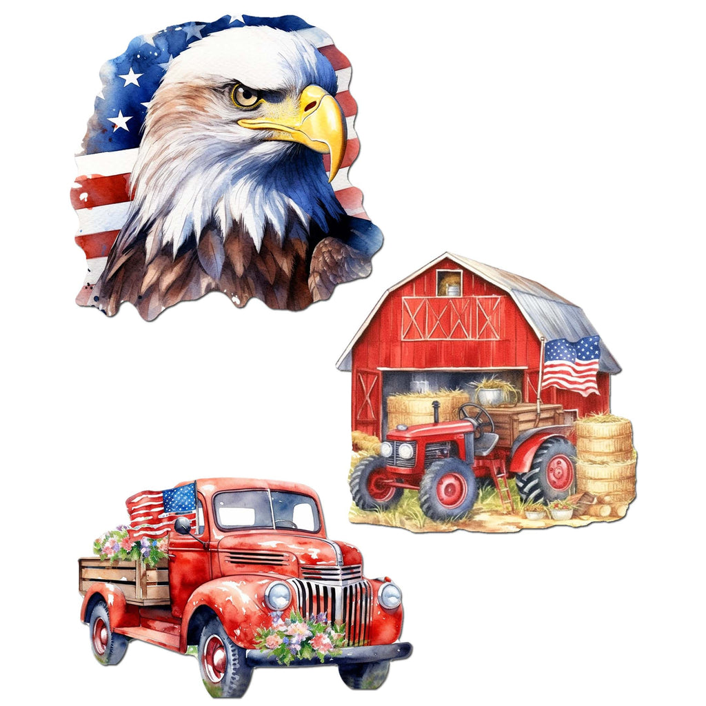 American flag Clip-On Eco Wood Decorative Ornaments Set of 3 by G. Debrekht - Patriotic Decor - 8091002C-S3