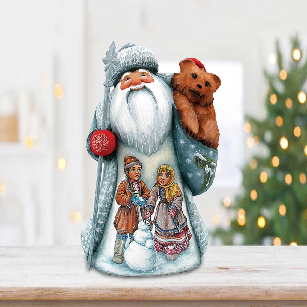 Frosty Friends Santa Hand-Painted WOODCARVED Masterpiece by G. DeBrekht - Christmas Santa Snowman Decor - 2821459 - SPECIAL ORDER