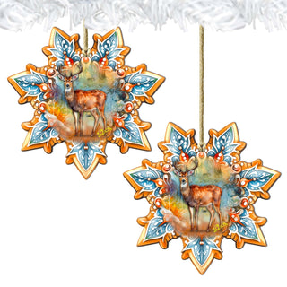 Forest Elk Snowflake Wooden Ornaments by G. Debrekht - Nature Wildlife Decor - 8688413