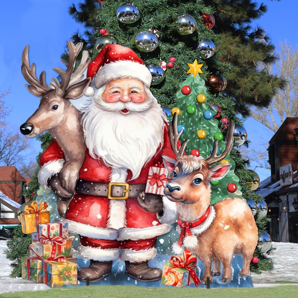Santa with Reindeers Outdoor Decor by G. Debrekht - Christmas Santa Snowman Decor - 8611032F
