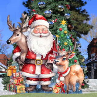 Santa with Reindeers Outdoor Decor by G. Debrekht - Christmas Santa Snowman Decor - 8611032F