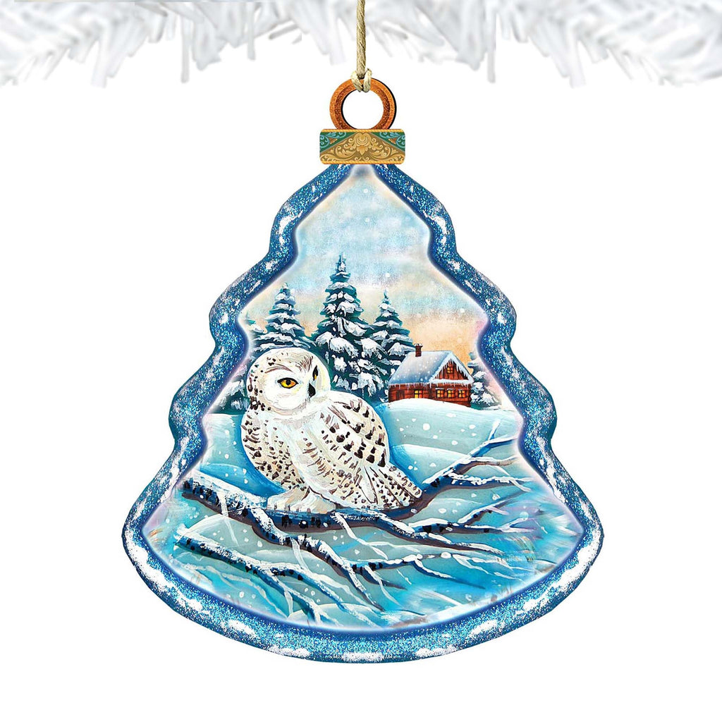 White Owl Wooden Ornaments - Tree Ornament by G. DeBrekht - Wildlife Holiday Decor - 8015221