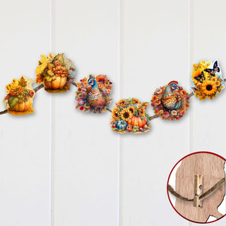 Happy Thanksgiving Clip-On Eco Wood Decorative Ornaments Set of 6 by G. Debrekht - Thanksgiving Decor - 8090018C-S6