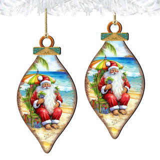 Santa on the Beach Decorations Santa's Beach Break Wooden Ornaments by G.Debrekht Coastal Holiday Decor - 8688182