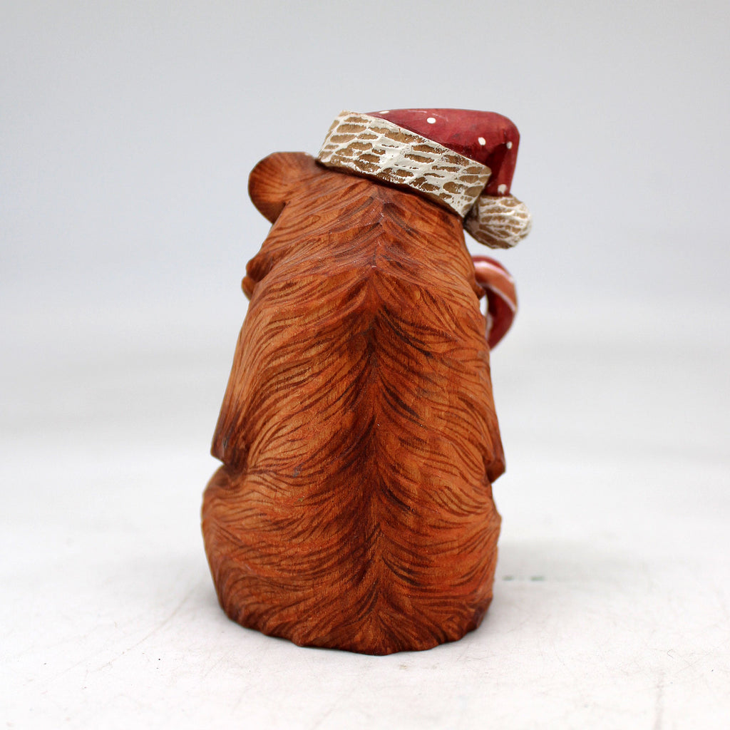 One-of-a-Kind Bear with Candy Cane WOODCARVED Figurine 4x3x25 by GDeBrekht - Unique Handcrafted and Handpainted Collectible