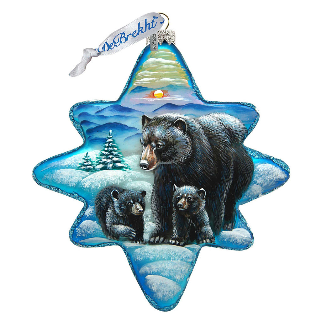 Black Bears Story North Star Glass Ornament by G. DeBrekht - Wildlife Holiday Decor - 755-090