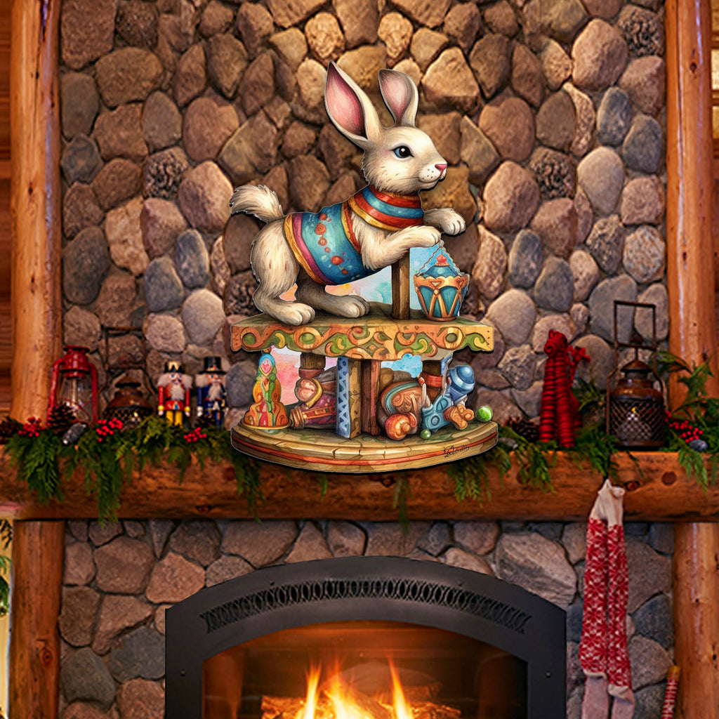 Carousel Bunny with Toys Holiday Door Decor by G. Debrekht - Christmas Decor - 8611086H