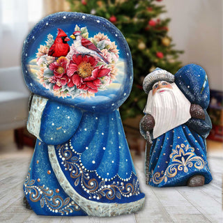 Cardinals and Flowers Santa with Bag Hand-Painted WOODCARVED Masterpiece by G. DeBrekht - Christmas Decor - 8215562