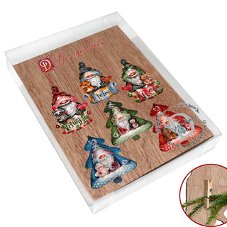 Christmas Gnomes Clip-On Eco Wood Decorative Ornaments Set of 6 by Jamie Mills-Price - Christmas Decor - 8090049C-MP-S6