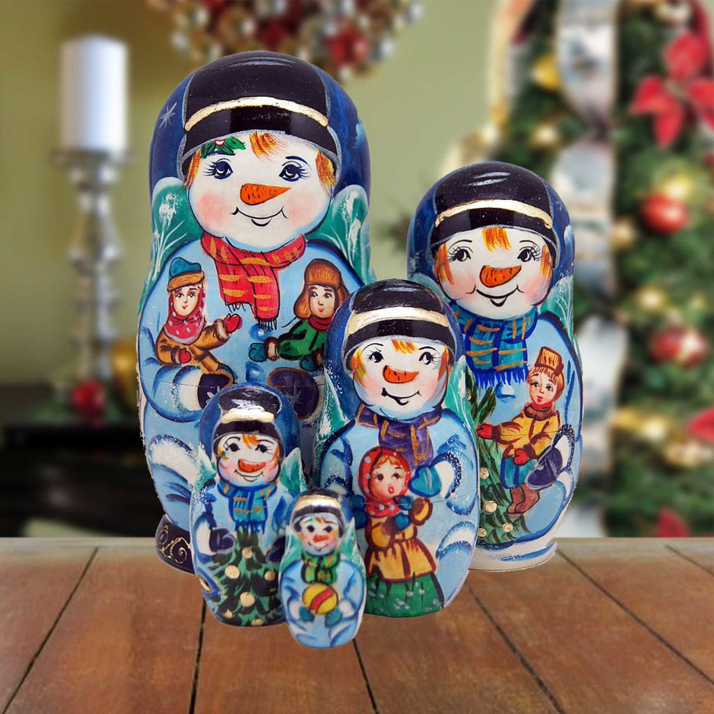 Mr. Snowman Matreshka Nesting Hand-Painted Doll Set of 5 by G. DeBrekht - Christmas Decor - 110121