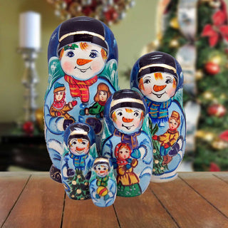 Mr. Snowman Matreshka Nesting Hand-Painted Doll Set of 5 by G. DeBrekht - Christmas Decor - 110121