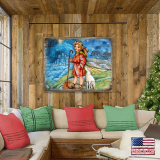 Shepherd Boy Wooden Wall Art by G. DeBrekht - Nativity Holiday Decor - 8173854B