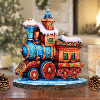 Winter Express Train Limited Edition Wooden Figurine by G. Debrekht - Centerpiece Christmas Decor - 89323
