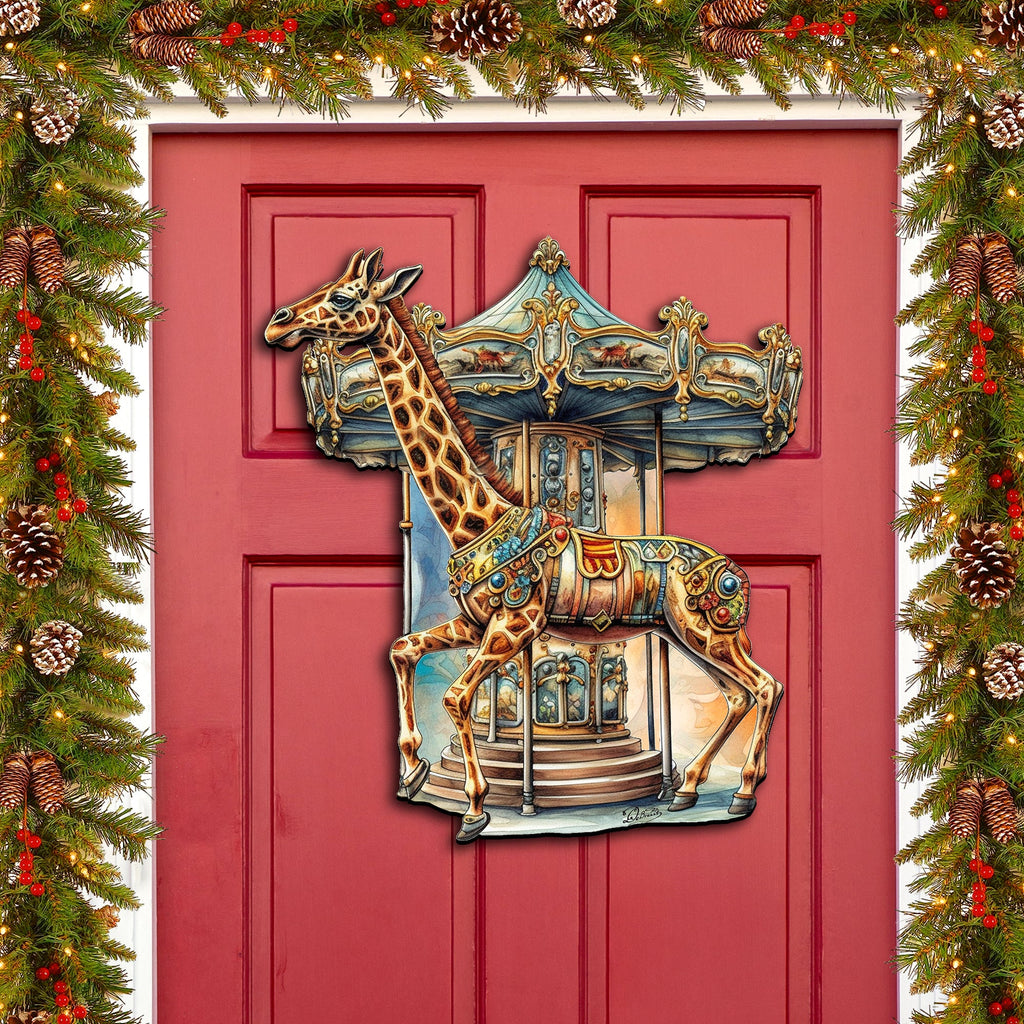 Carousel Giraffe Holiday Door Decor by G. Debrekht - Christmas Decor - 8611028H