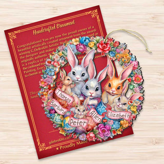 Personalized Family Easter Ornaments, Easter Basket Tag - Family Member Names Bunny Wreath Wooden Ornaments by G. Debrekht Easter Spring Decor - 8652786P