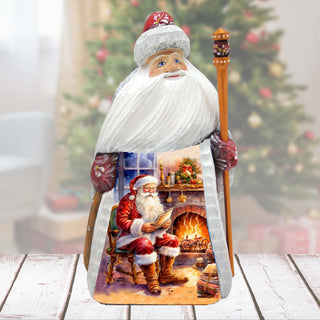 Santa at Fireplace Santa Hand-Painted WOODCARVED Figurine by G. DeBrekht - Nativity Holiday Decor - 8209019