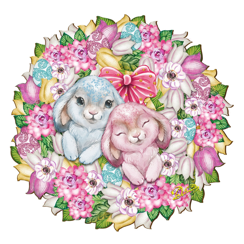Bunny Love Wreath Door Hanger Wall Art by G. DeBrekht - Easter Spring Decor - 8185301-4H