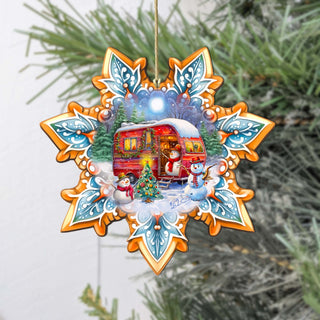 Snowman's Family Snowflake Wooden Ornaments by G. Debrekht - Christmas Santa Snowman Decor - 8688428