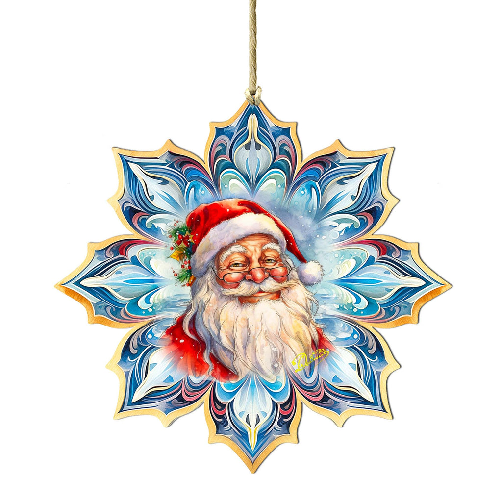 Santa Face Snowflake Large Wooden Ornament by G. Debrekht - Christmas Santa Snowman Decor - 8688424M