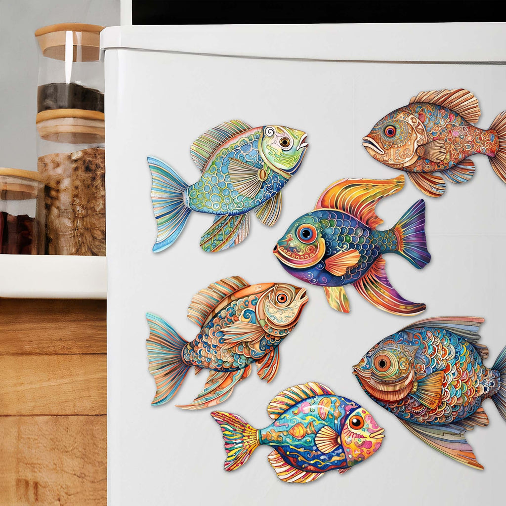 Coastal Fish Decorative Eco Wood Magnets Set of 6 by G. Debrekht - Coastal Decor - 8090034G-S6