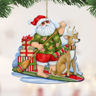 Christmas Decoration Paddleboarding Santa - Handmade Wooden Tree Ornament by Susan Winget - 8471114-SW