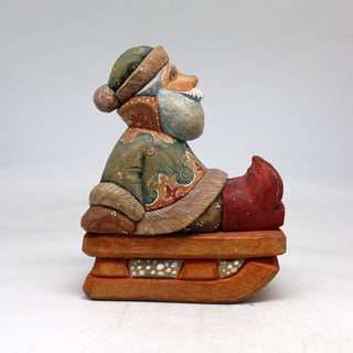 One-of-a-Kind Santa on Sleigh WOODCARVED Figurine 55x45x3 by G. Debrekht Handcrafted and Hand-Painted Collectible