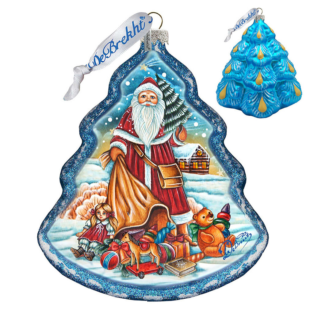 Nordic Santa Tree Glass Ornament by G. DeBrekht - Christmas Santa Snowman Decor - 762-026