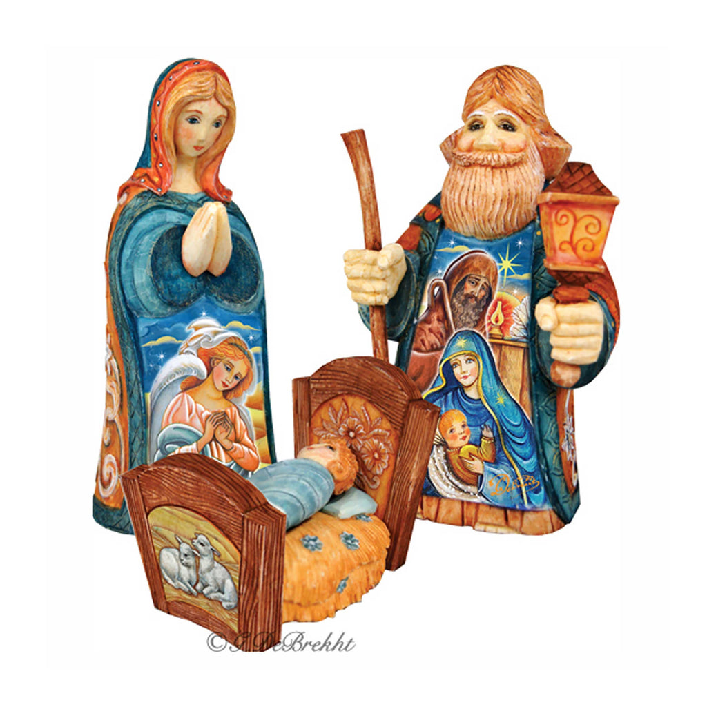 Holy Family Set of 3 Handcrafted Christmas Figurine - G. DeBrekht - Handpainted Nativity Holiday Decor - 53612-B3