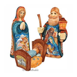 Holy Family Set of 3 Handcrafted Christmas Figurine - G. DeBrekht - Handpainted Nativity Holiday Decor - 53612-B3
